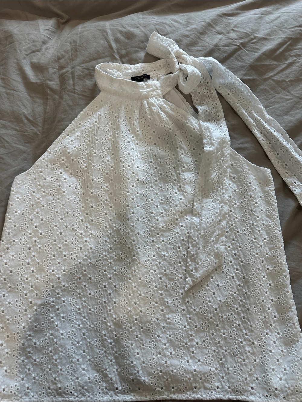 Ann Taylor White Eyelet Halter Tie-Neck Tank